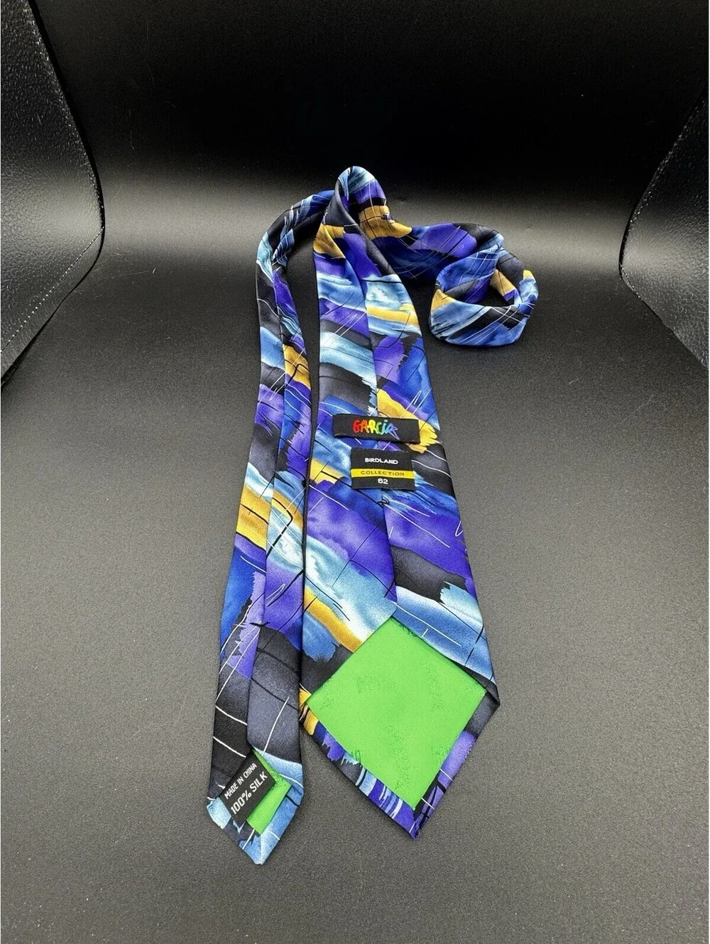 J Garcia Birdland Collection 62 Silk Tie Abstract Blue Purple 59” x 3.5”